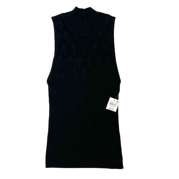 BAR III Pointelle Mock-Neck Sleeveless Sweater in Black NWT - Size Medium - Picture 2 of 4